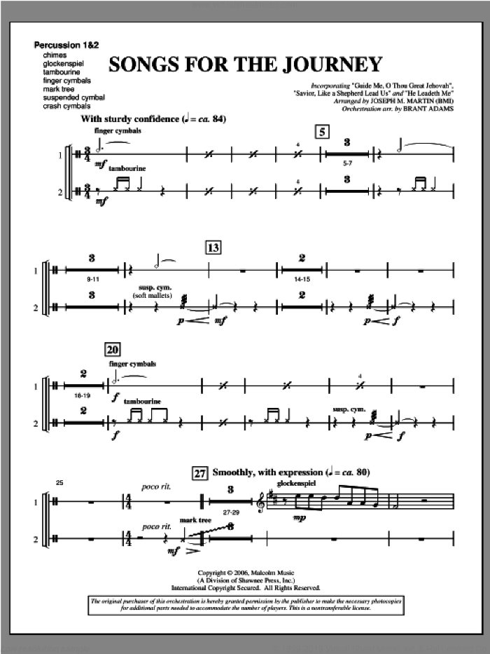 Songs For The Journey (from 'Footprints In The Sand') sheet music for orchestra/band (percussion 1 and 2) by Joseph M. Martin, intermediate skill level