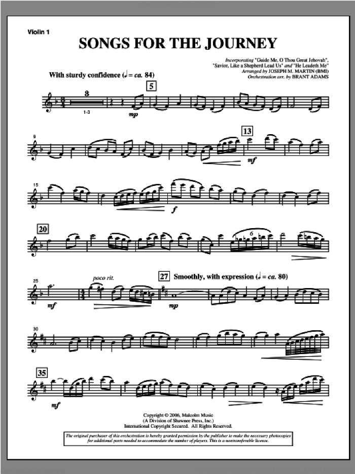 Songs For The Journey (from 'Footprints In The Sand') sheet music for orchestra/band (violin 1) by Joseph M. Martin, intermediate skill level