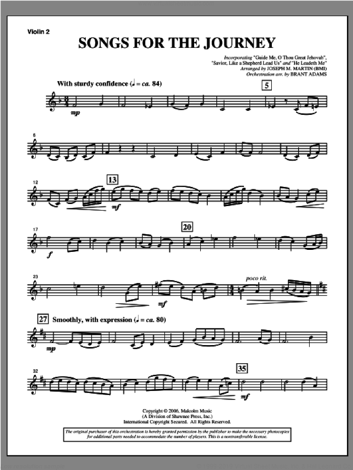 Songs For The Journey (from 'Footprints In The Sand') sheet music for orchestra/band (violin 2) by Joseph M. Martin, intermediate skill level