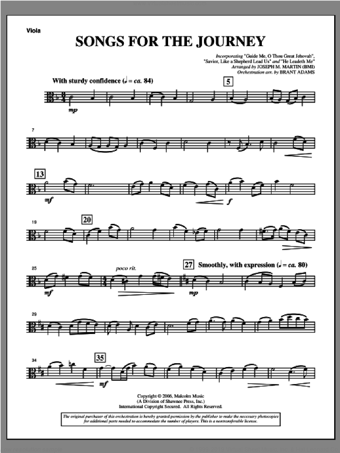 Songs For The Journey (from 'Footprints In The Sand') sheet music for orchestra/band (viola) by Joseph M. Martin, intermediate skill level