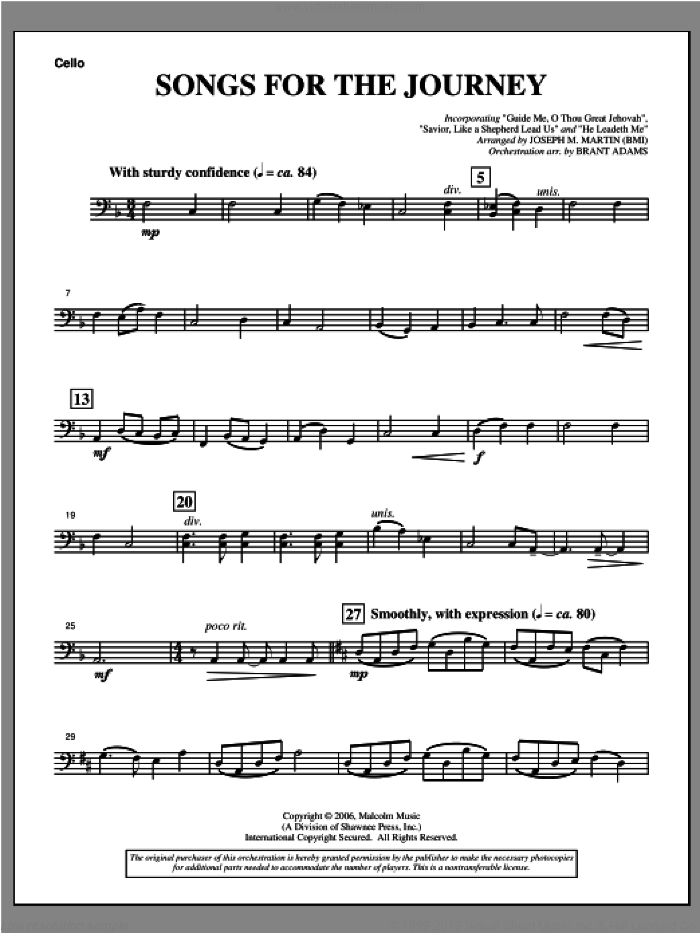 Songs For The Journey (from 'Footprints In The Sand') sheet music for orchestra/band (cello) by Joseph M. Martin, intermediate skill level