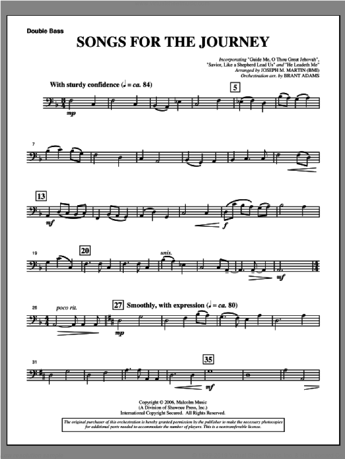Songs For The Journey (from 'Footprints In The Sand') sheet music for orchestra/band (double bass) by Joseph M. Martin, intermediate skill level