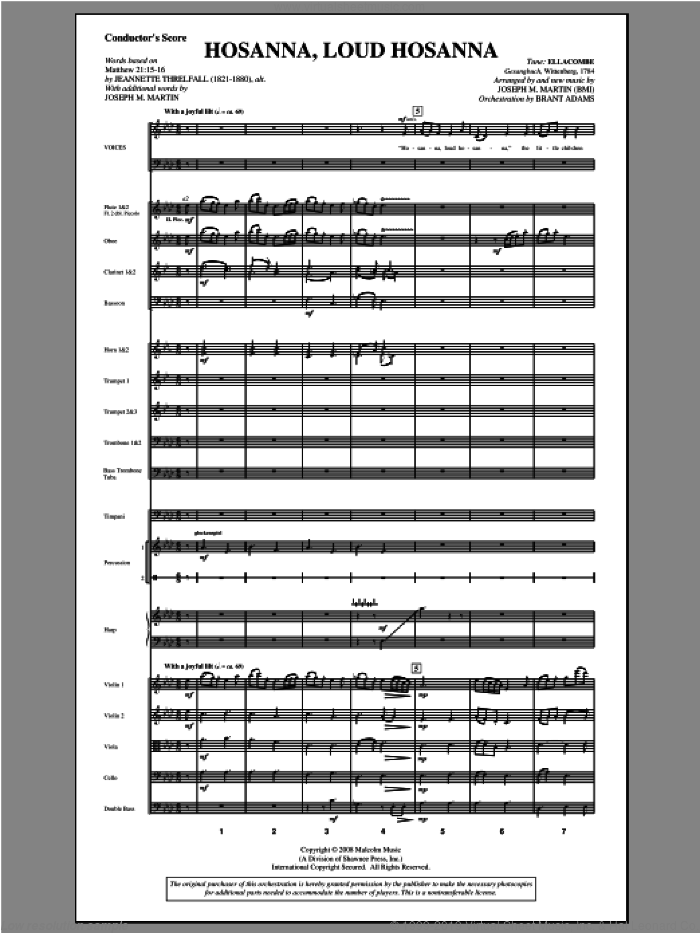 Hosanna, Loud Hosanna (from 'Covenant Of Grace') (complete set of parts) sheet music for orchestra/band (Orchestra) by Joseph M. Martin, intermediate skill level
