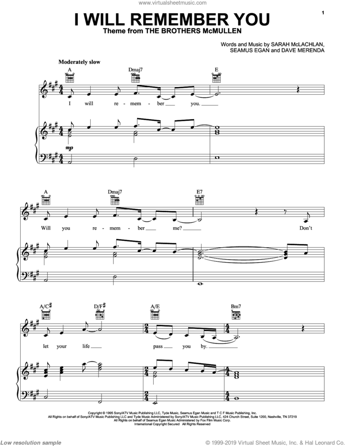 I Will Remember You and songs from Surfacing (complete set of parts) sheet music for voice, piano or guitar by Sarah McLachlan, Dave Merenda, Pierre Marchand and Seamus Egan, intermediate skill level