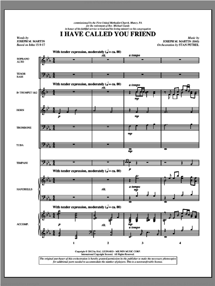 I Have Called You Friend (complete set of parts) sheet music for orchestra/band (Brass/Percussion) by Joseph M. Martin, intermediate skill level