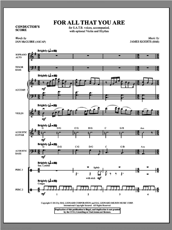 For All That You Are (complete set of parts) sheet music for orchestra/band (Instrumental Parts) by James Koerts and Jan McGuire, intermediate skill level