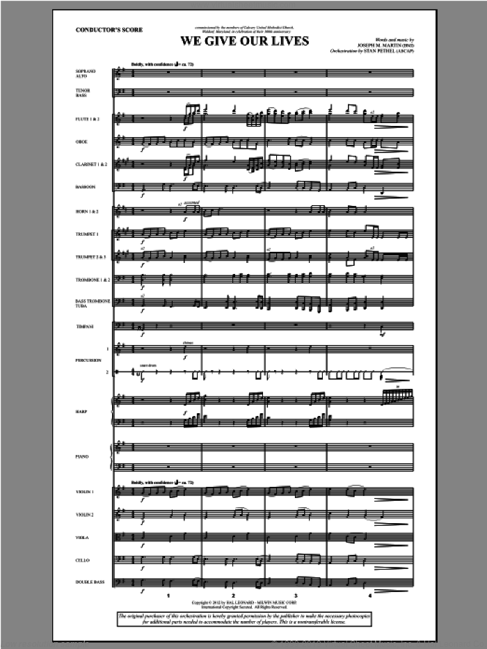 We Give Our Lives (complete set of parts) sheet music for orchestra/band (Orchestra) by Joseph M. Martin, intermediate skill level