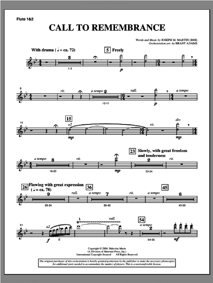 Call To Remembrance (from 'Harvest Of Sorrows') sheet music for orchestra/band (flute 1 and 2) by Joseph M. Martin, intermediate skill level