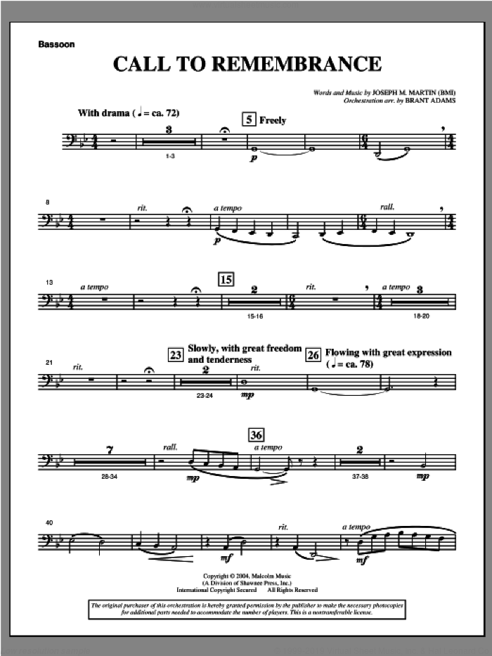 Call To Remembrance (from 'Harvest Of Sorrows') sheet music for orchestra/band (bassoon) by Joseph M. Martin, intermediate skill level