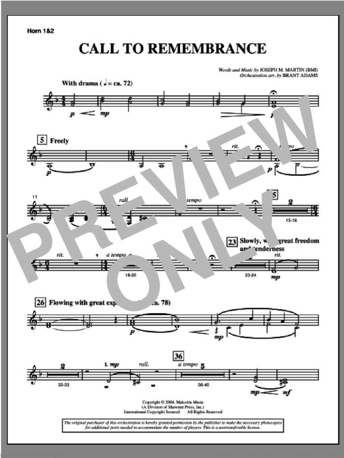 Call To Remembrance (from 'Harvest Of Sorrows') sheet music for orchestra/band (Bb trumpet 1) by Joseph M. Martin, intermediate skill level