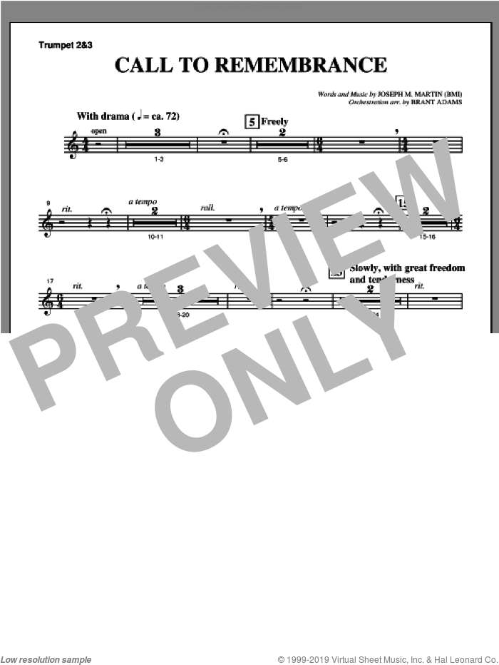 Call To Remembrance (from 'Harvest Of Sorrows') sheet music for orchestra/band (Bb trumpet 2,3) by Joseph M. Martin, intermediate skill level