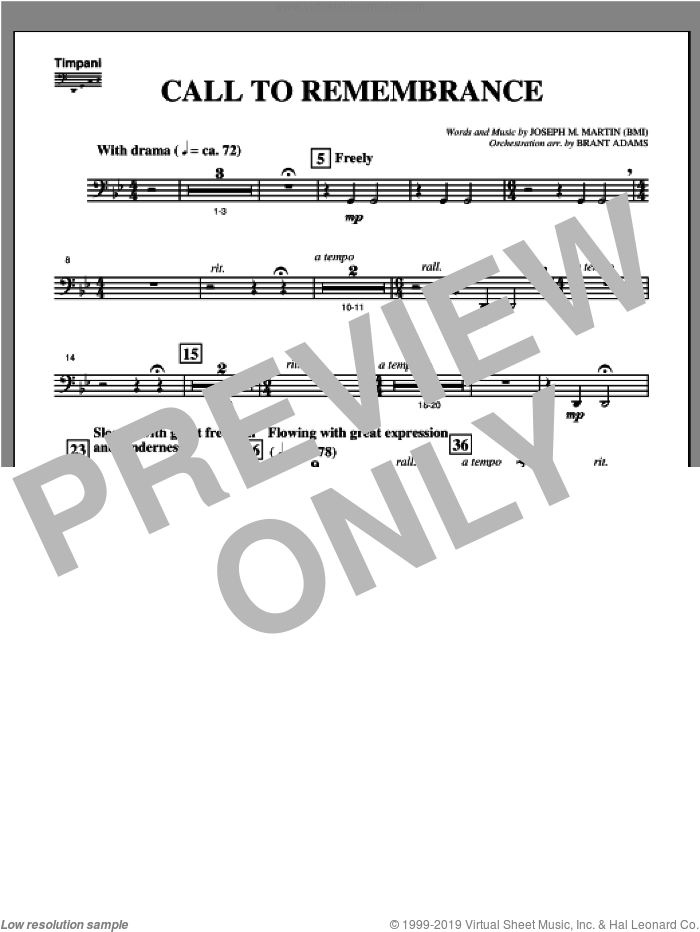 Call To Remembrance (from 'Harvest Of Sorrows') sheet music for orchestra/band (timpani) by Joseph M. Martin, intermediate skill level