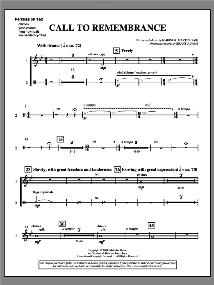 Call To Remembrance (from 'Harvest Of Sorrows') sheet music for orchestra/band (percussion 1 and 2) by Joseph M. Martin, intermediate skill level