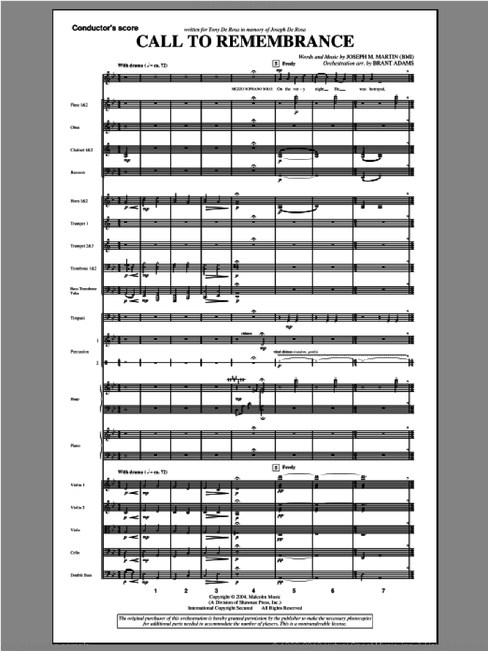 Call To Remembrance (from 'harvest Of Sorrows') (complete set of parts) sheet music for orchestra/band (Orchestra) by Joseph M. Martin, intermediate skill level