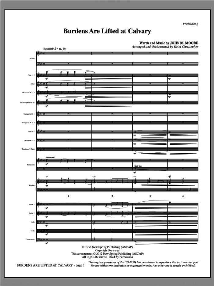 Burdens Are Lifted At Calvary (complete set of parts) sheet music for orchestra/band (Orchestra) by Keith Christopher and John Moore, intermediate skill level