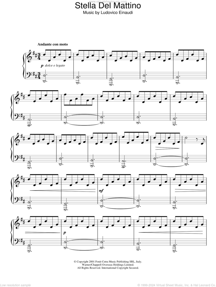 Stella Del Mattino sheet music for piano solo by Ludovico Einaudi, classical score, intermediate skill level