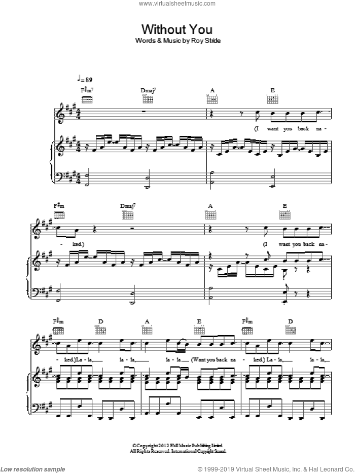 Without You sheet music for voice, piano or guitar by Scouting For Girls and Roy Stride, intermediate skill level