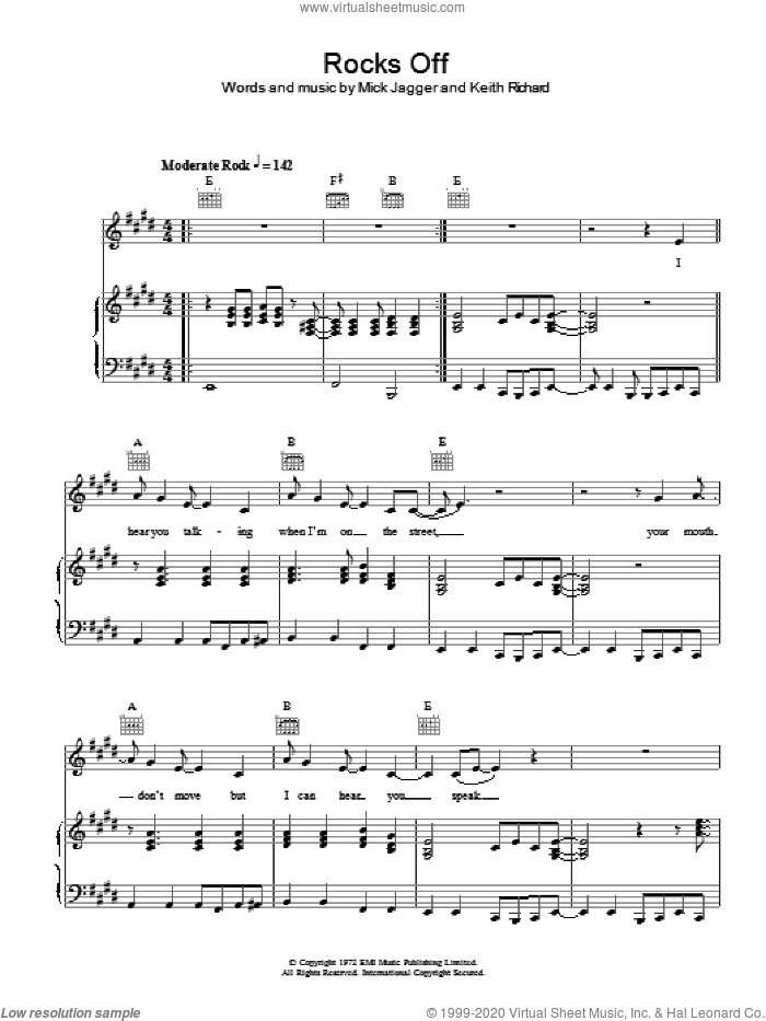 Rocks Off sheet music for voice, piano or guitar by The Rolling Stones, Keith Richards and Mick Jagger, intermediate skill level