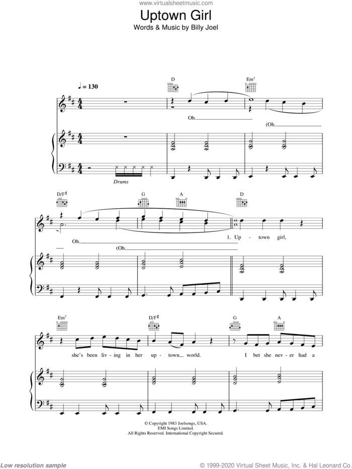 Uptown Girl sheet music for voice, piano or guitar by Westlife and Billy Joel, intermediate skill level
