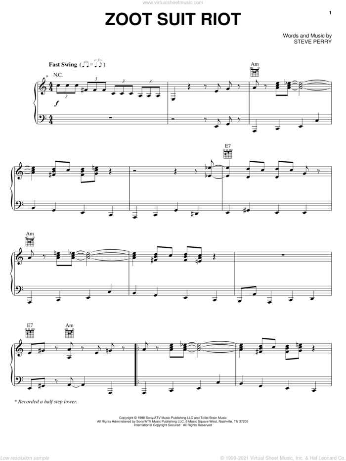 Zoot Suit Riot sheet music for voice, piano or guitar by Cherry Poppin' Daddies and Steve Perry, intermediate skill level