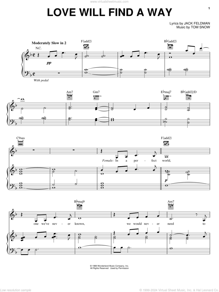 Love Will Find A Way sheet music for voice, piano or guitar by Jack Feldman, The Lion King and Tom Snow, intermediate skill level