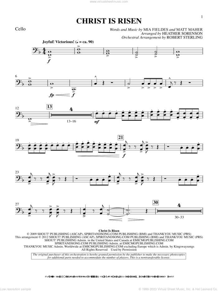 The Beautiful Christ (An Easter Celebration Of Grace) sheet music for orchestra/band (cello) by Heather Sorenson, intermediate skill level