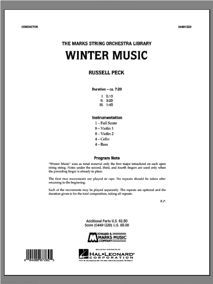 Winter Music (COMPLETE) sheet music for orchestra by Russell Peck, intermediate skill level