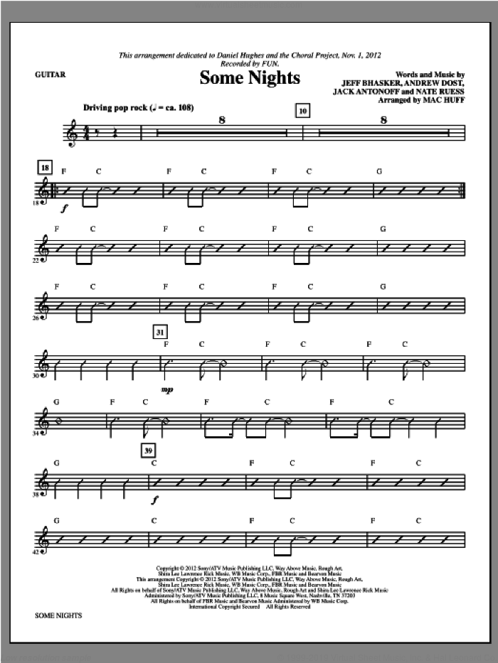 Some Nights (complete set of parts) sheet music for orchestra/band by Mac Huff and Fun, intermediate skill level