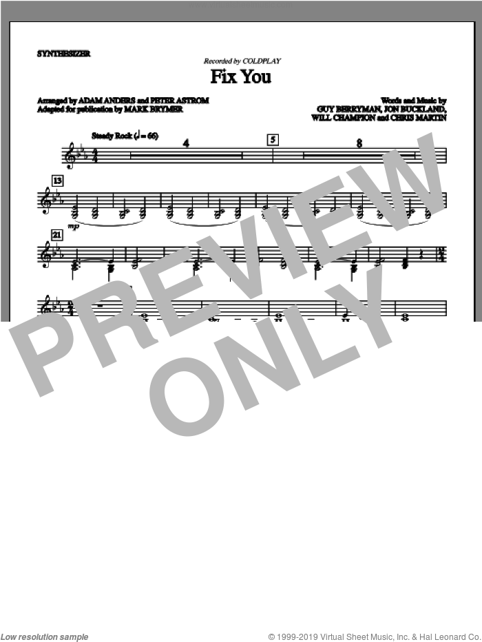 Fix You (complete set of parts) sheet music for orchestra/band by Mark Brymer, Coldplay and Glee Cast, intermediate skill level