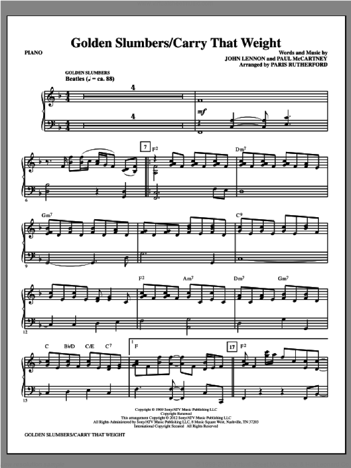 Golden Slumbers/Carry That Weight (complete set of parts) sheet music for orchestra/band by The Beatles and Paris Rutherford, intermediate skill level