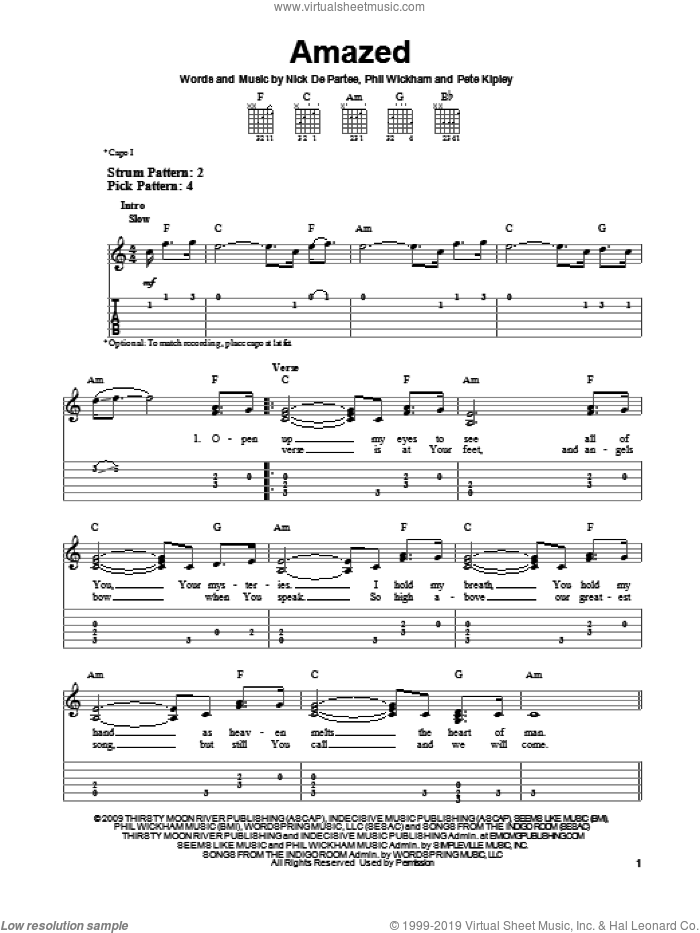 Amazed sheet music for guitar solo (easy tablature) by Kutless, easy guitar (easy tablature)