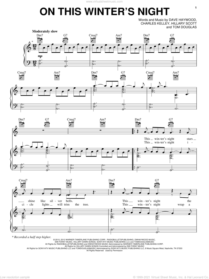 On This Winter's Night sheet music for voice, piano or guitar by Lady Antebellum and Lady A, intermediate skill level
