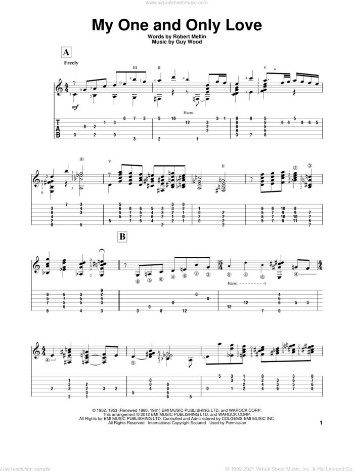 My One And Only Love sheet music for guitar solo by Rodgers & Hart, Gene Bertoncini, Guy Wood and Robert Mellin, intermediate skill level