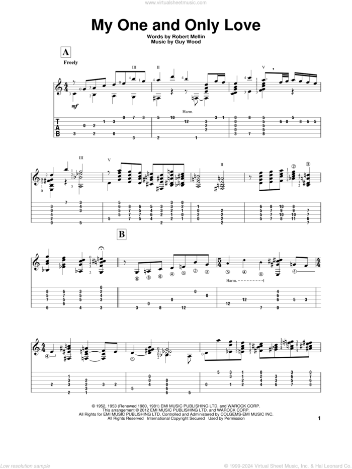 My One And Only Love sheet music for guitar solo by Rodgers & Hart, Gene Bertoncini, Guy Wood and Robert Mellin, intermediate skill level