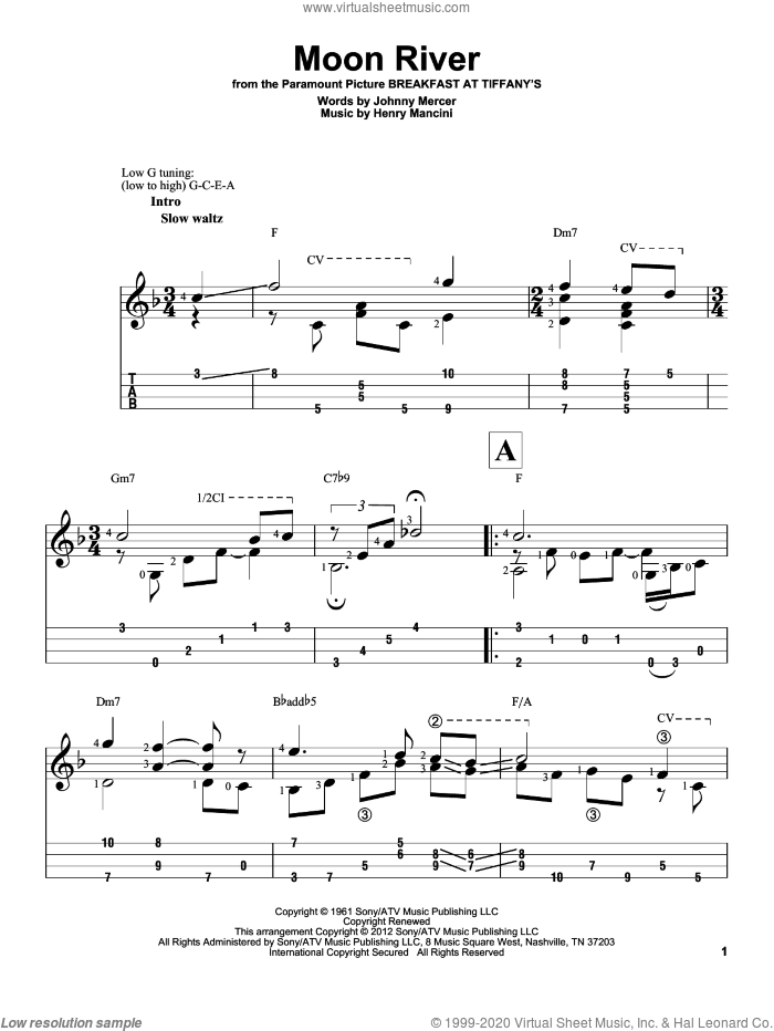 Moon River sheet music for ukulele (easy tablature) (ukulele easy tab) by Henry Mancini, Andy Williams and Johnny Mercer, intermediate skill level