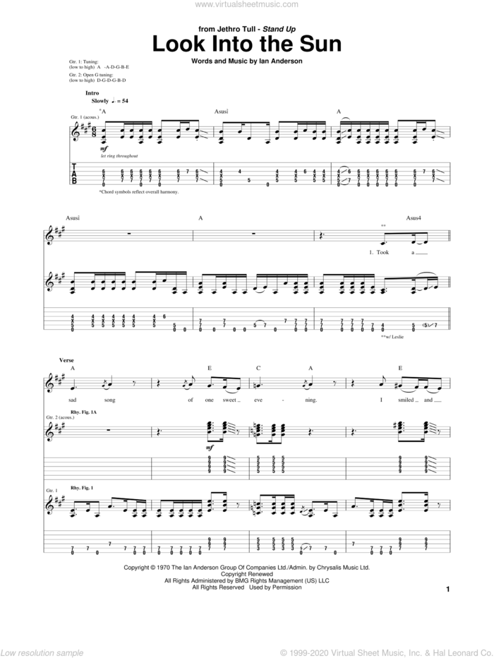 Look Into The Sun sheet music for guitar (tablature) by Jethro Tull and Ian Anderson, intermediate skill level