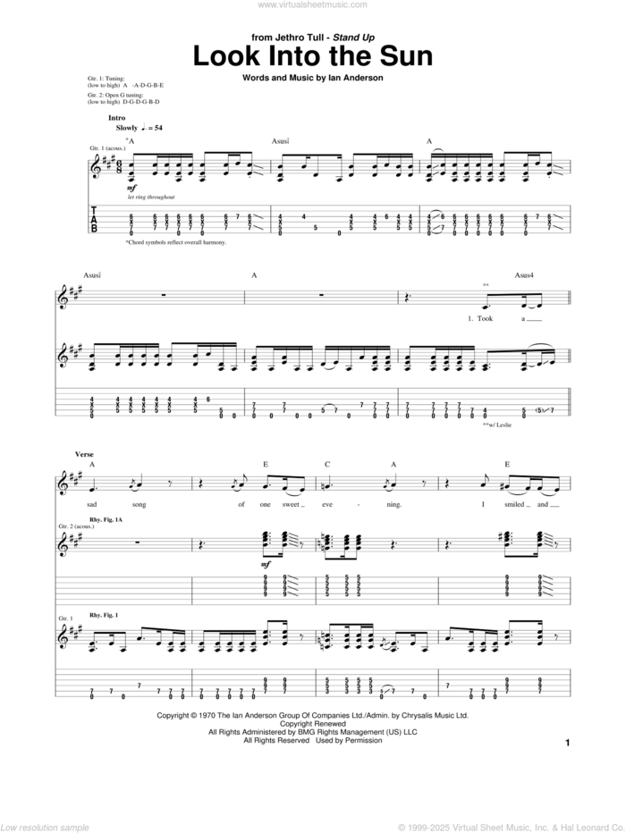 Look Into The Sun sheet music for guitar (tablature) by Jethro Tull and Ian Anderson, intermediate skill level