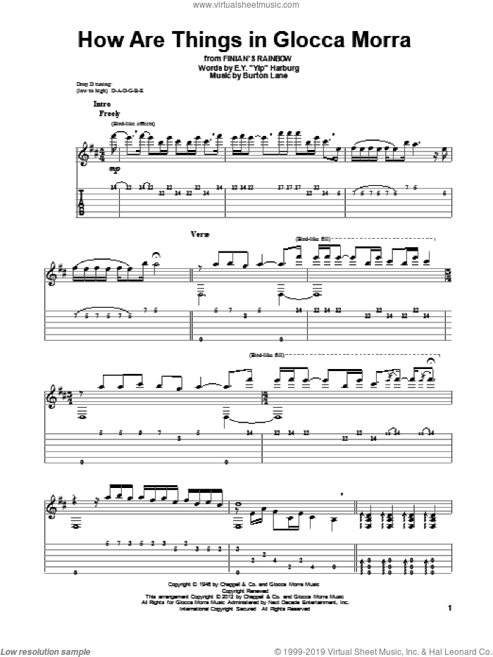 How Are Things In Glocca Morra sheet music for guitar solo by Tommy Dorsey, Burton Lane, E.Y. Harburg and Gene Bertoncini, intermediate skill level