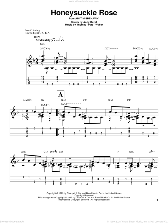 Honeysuckle Rose sheet music for ukulele (easy tablature) (ukulele easy tab) by Django Reinhardt, Andy Razaf and Thomas Waller, intermediate skill level