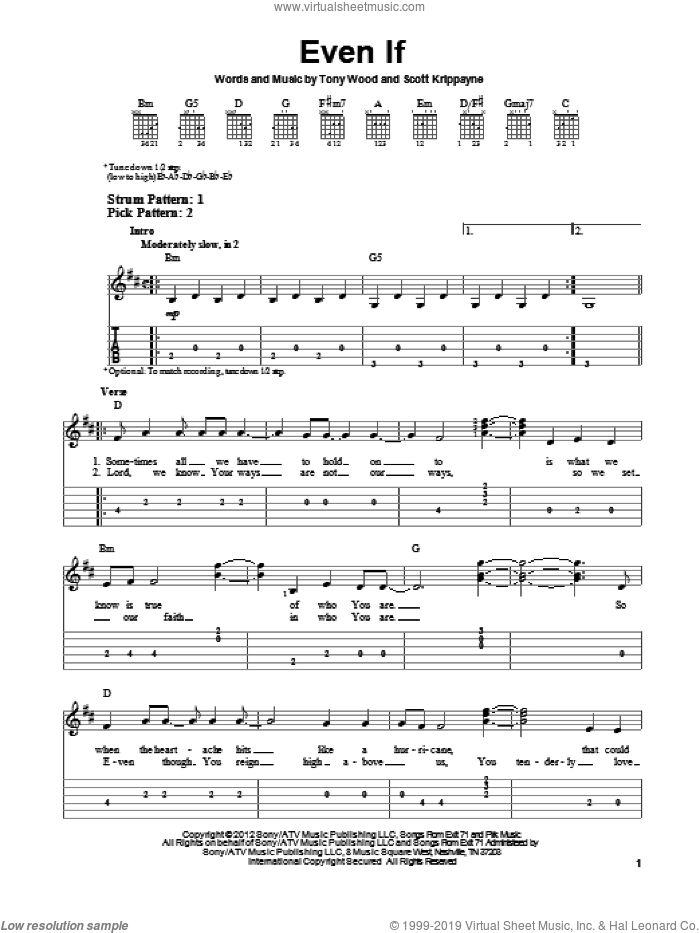 Even If sheet music for guitar solo (easy tablature) by Kutless, easy guitar (easy tablature)