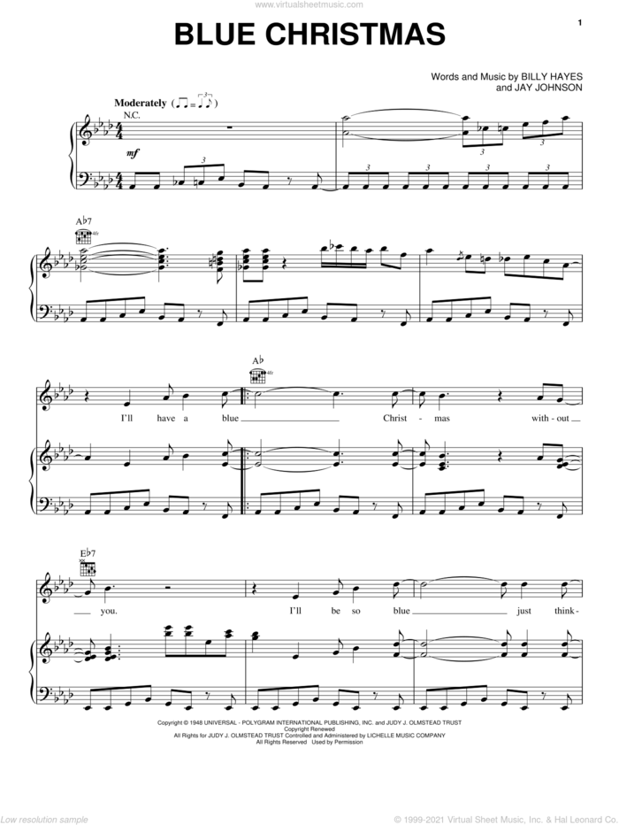 Blue Christmas sheet music for voice, piano or guitar by Lady Antebellum and Lady A, intermediate skill level