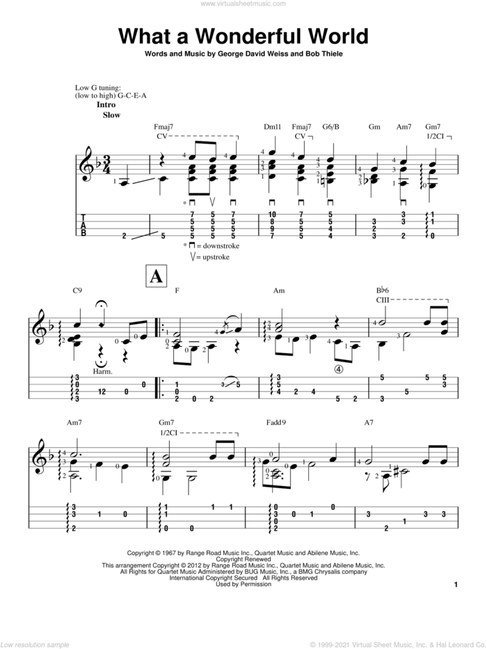 What A Wonderful World sheet music for ukulele (easy tablature) (ukulele easy tab) by Louis Armstrong, intermediate skill level