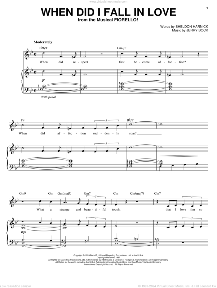 When Did I Fall In Love sheet music for voice, piano or guitar by Audra McDonald, Bock & Harnick, Jerry Bock and Sheldon Harnick, intermediate skill level