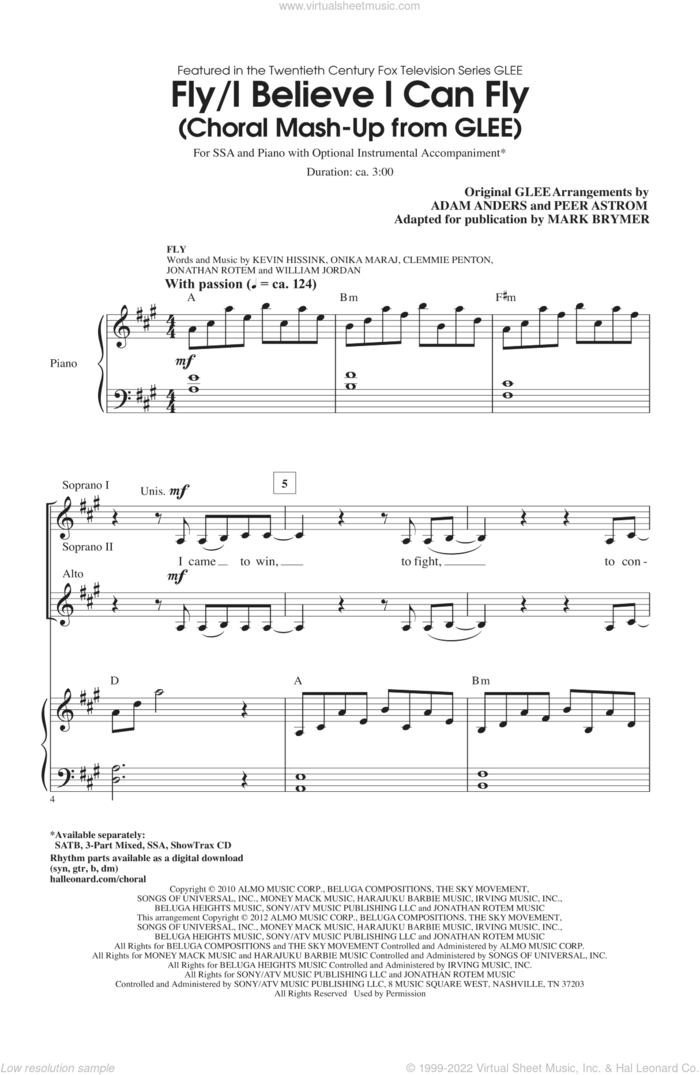 Fly / I Believe I Can Fly (Choral Mash-up from Glee) (ed. Mark Brymer) sheet music for choir (SSA: soprano, alto) by Mark Brymer and Glee Cast, intermediate skill level