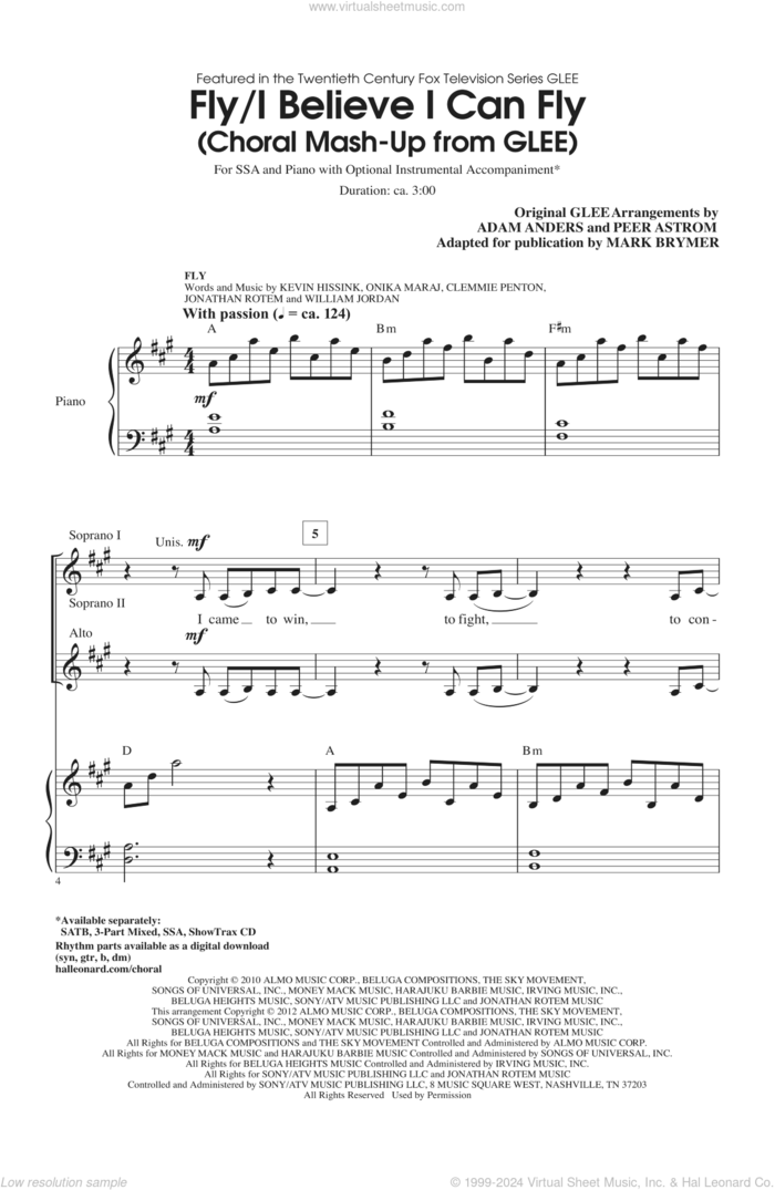 Fly / I Believe I Can Fly (Choral Mash-up from Glee) (ed. Mark Brymer) sheet music for choir (SSA: soprano, alto) by Mark Brymer and Glee Cast, intermediate skill level