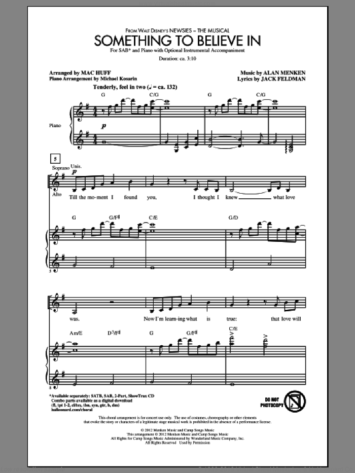 Something To Believe In sheet music for choir (SAB: soprano, alto, bass) by Mac Huff, intermediate skill level