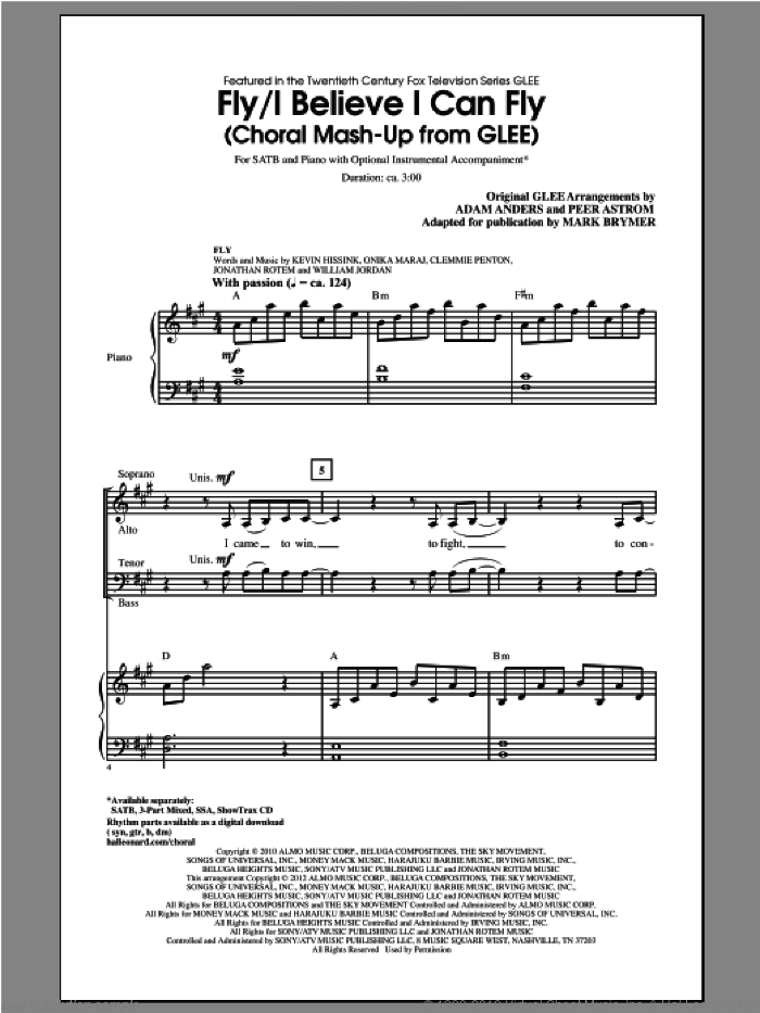 Fly / I Believe I Can Fly (Choral Mash-up from Glee) (ed. Mark Brymer) sheet music for choir (SATB: soprano, alto, tenor, bass) by Mark Brymer and Glee Cast, intermediate skill level