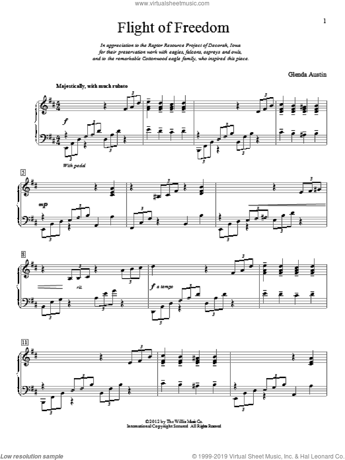 Flight Of Freedom sheet music for piano solo (elementary) by Glenda Austin, beginner piano (elementary)