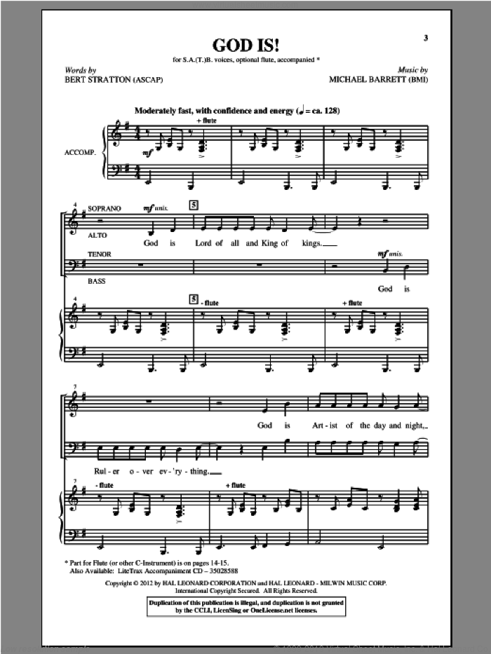 God Is! sheet music for choir (SATB: soprano, alto, tenor, bass) by Michael Barrett and Bert Stratton, intermediate skill level