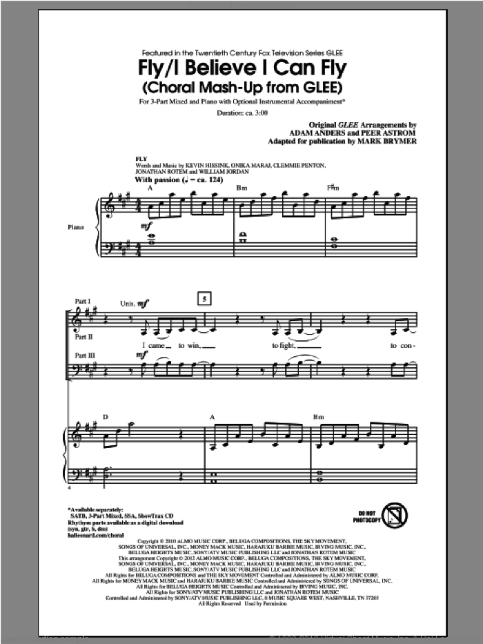 Fly / I Believe I Can Fly (Choral Mash-up from Glee) (ed. Mark Brymer) sheet music for choir (3-Part Mixed) by Mark Brymer and Glee Cast, intermediate skill level